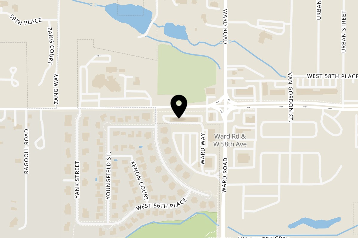 Map showing the location of Bada Bing Grill on 12500 W 58th Ave in Arvada